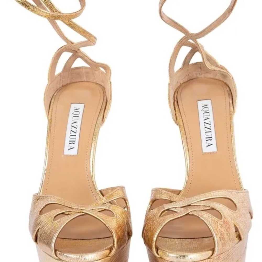 100% authentic Aquazzura Metallic Gold Platform Heels, All Dolled Up Sandals 140